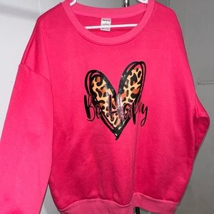 Plus Leather & Leopard Graphic Thermal Lined Sweatshirt